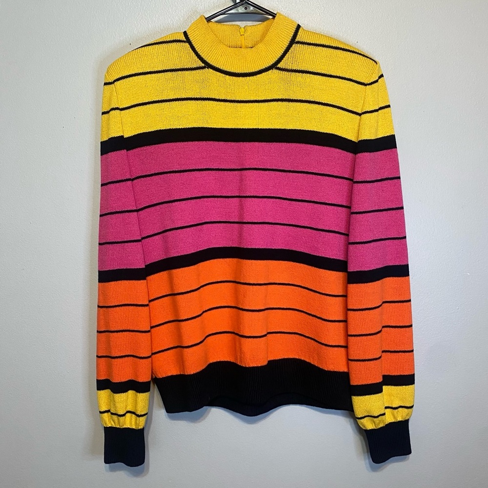 ST. JOHN COLLECTION Santana Knit Mock Neck Multicolored Striped Sweater Size M